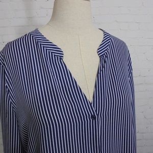H&M Womens S12 Navy Pin Stripe Button Up Blouse